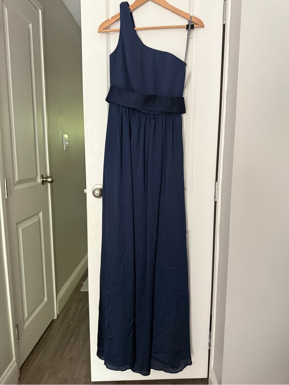 White by Vera Wang Navy One-Shoulder Evening Gown Wedding Guest Formal Prom NWT